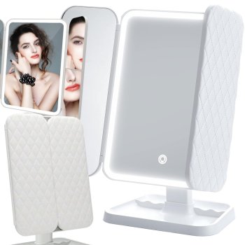 Trifold LED Makeup Mirror with Lights, 2x/3x Magnification, White