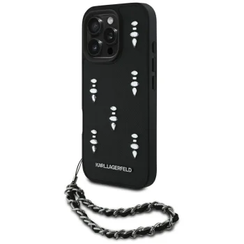 Karl Lagerfeld Saffiano Crystals w/Chain Case for iPhone 16 Pro Max, Black