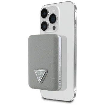 Guess Grained Triangle Power Bank with MagSafe 5000mAh 15W USB-C - Beige