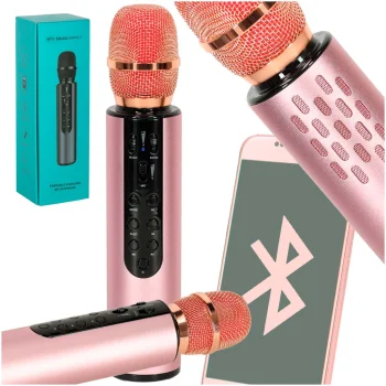 Wireless Karaoke Microphone for Kids with Bluetooth Speaker 2000mAh SD USB, Pink