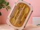 Lunch Box with Compartments and Cutlery, Brown
