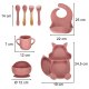 Set of silicone children\'s dishes 9 elements, dark pink