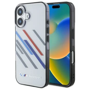 BMW iPhone 16 Plus Case Motorsport IML Random Stripes, Gray