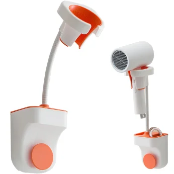 Adjustable Wall Mount Holder for Hair Dryer and Shower Head, White/Orange
