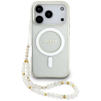 Guess IML Glitter Pearl Strap MagSafe Phone Case Cover iPhone 17 Pro Max - Transparent
