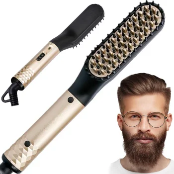 Electric Beard and Hair Straightener Brush Comb, Gold