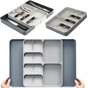 Expandable Kitchen Drawer Cutlery Organizer, Grey