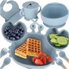Ikonka KX4526_4 Silicone Baby Tableware Set Crab, 9 Pieces, Blue