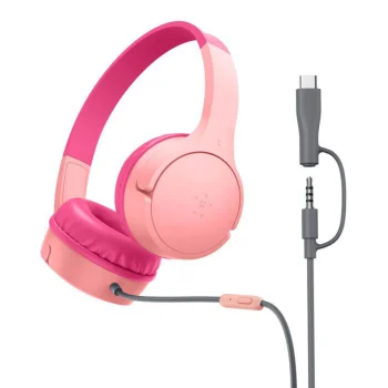 Belkin SoundForm Mini Kids Wired On-Ear Headphones, Pink