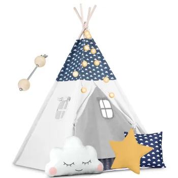 Nukido 740424 Kids Teepee Tent with Lights and Mat, Navy Blue