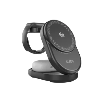 SBS Qi2.2 25W 3-in-1 Foldable Wireless Charging Station with MFI, Black