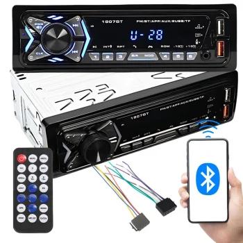 1-DIN Car Stereo with Bluetooth Hands-Free Calling USB AUX SD and Remote