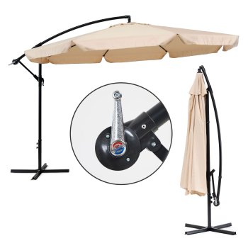 Large 3.5m Cantilever Garden Parasol with Crank, Beige MultiGarden