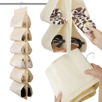Hanging Shoe Organizer for Closet, Cream, 12 Pairs