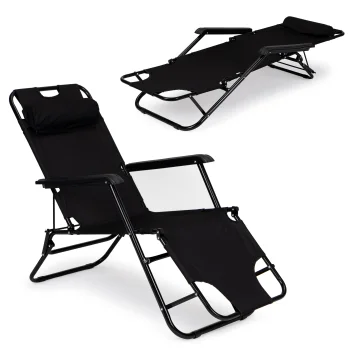 MultiGarden Foldable Garden Sun Lounger with Headrest, Black