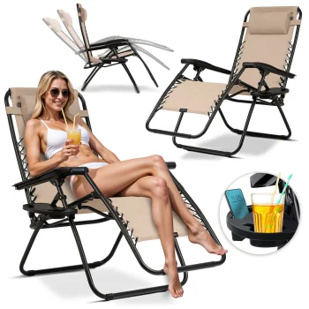 Sofotel Chillwell Folding Garden Lounger with Cushion, Set of 2, Beige