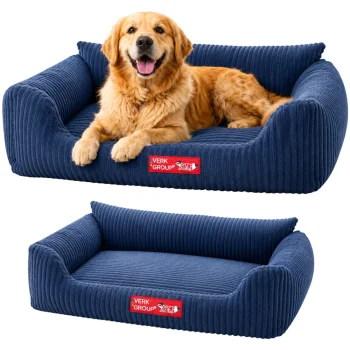 Soft Corduroy Dog and Cat Bed with Non-Slip Bottom, Blue, Size L (84x65 cm)