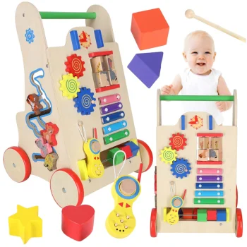 Educational pusher, walker, wooden 6-in-1