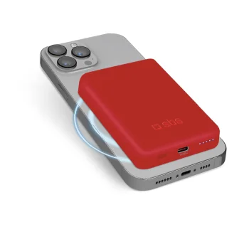Sbs 5000 mAh Power Bank with MagSafe Support, Red