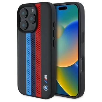 BMW BMHMP16X23PUPTK iPhone 16 Pro Max 6.9" black/black hardcase M Perf. Tricolor Printed Stripes MagSafe