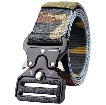 Tactical Webbing Belt with Quick Release Buckle, Camo
