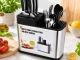 Kitchen Organizer for Knives and Cutlery with Drainer, 18 x 8.5 x 15 cm, Black/Silver