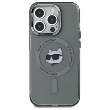 Apple iPhone 15 Pro Max 6.7'' Karl Lagerfeld IML Metal Choupette Head MagSafe Case Cover, Black