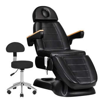 Sillon Lux 273b Electric Beauty Chair with 3 Motors and Stool 304, Black