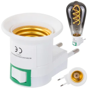 E27 Bulb Socket Adapter to Wall Outlet with Switch 230V