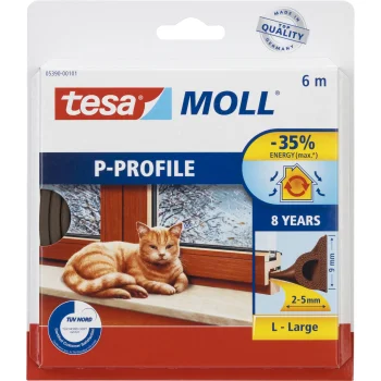 Tesa tesamoll P-Profile Window and Door Sealing Tape 6m x 9mm, Brown