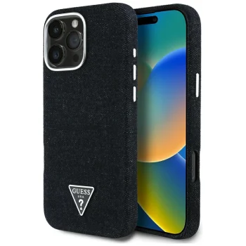 Guess Denim Triangle Logo MagSafe Case for iPhone 16 Pro Black