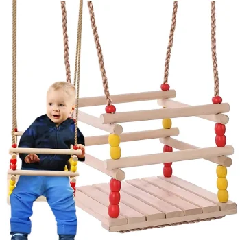 Wooden Garden Swing for Kids with Safety Barrier