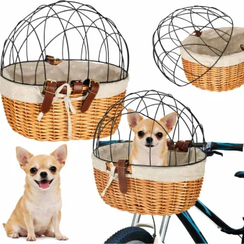 Wicker Bicycle Basket with Metal Grid for Dogs and Cats