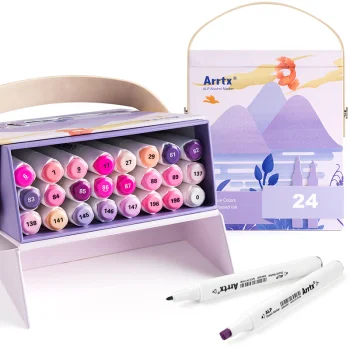 Double-sided Marker Pens Arrtx Alp, 24 Colours, Purple Shades
