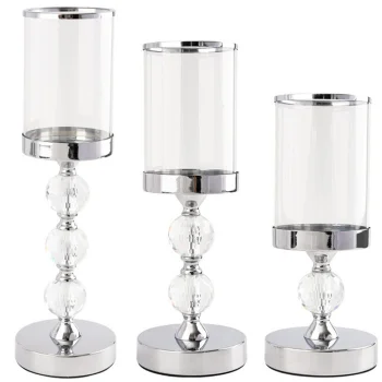Glamour Glass and Metal Candlestick Set, 3 pcs, Chrome