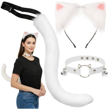 Ruhhy 3pc Animal Cosplay Set with Ears, Tail & Choker 26584, White