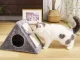 Triangular Cat Scratcher with Hideout Cave and Toy Ball, Grey