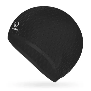 TSUNAMI TEXTURE Women's Silicone Swim Cap, Black