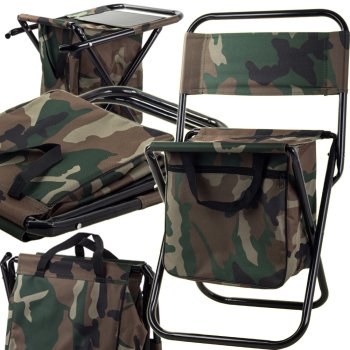 Folding fishing and camping chair with backrest and bag, camouflage