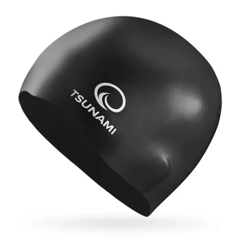 TSUNAMI PRO Unisex Silicone Swimming Cap, Black
