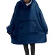 Warm hoodie blanket with hood and large pocket, blue
