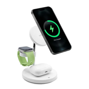 Puro Mag Station 3 in 1 Inductive Wireless Charger with Stand - White