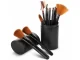 Professional Makeup Brush Set with Case, 12 pcs, Black/Brown