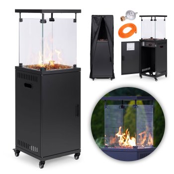 Gas Patio Heater 44,000 BTU (13 kW) with Glass Tube, Volcanic Rocks and Cover