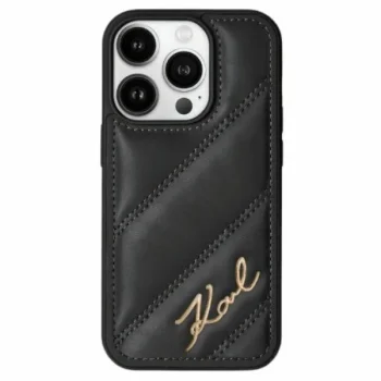Apple iPhone 14 Pro Max 6.7'' Karl Lagerfeld Diagonal Quilted Script Cover Case, Black