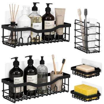 Hanging Bathroom Shelf Set, Metal, Black, 5 pcs