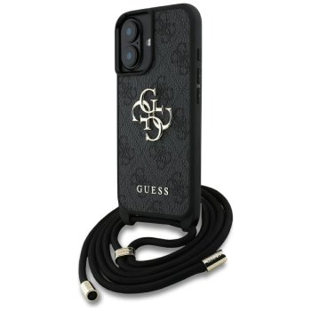 Guess 4G Big Logo Cord Strap Crossbody Case for iPhone 16 Plus Black