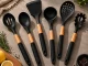 Black Silicone Kitchen Utensils Set with Stand, 6 Pieces