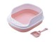 Open Cat Litter Box with Rim and Scoop, Pink
