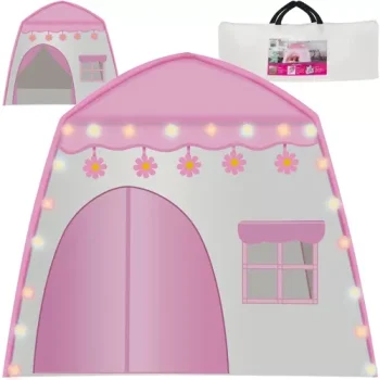 Kruzzel 00023472 Kids Play Tent with Lights, Pink/White